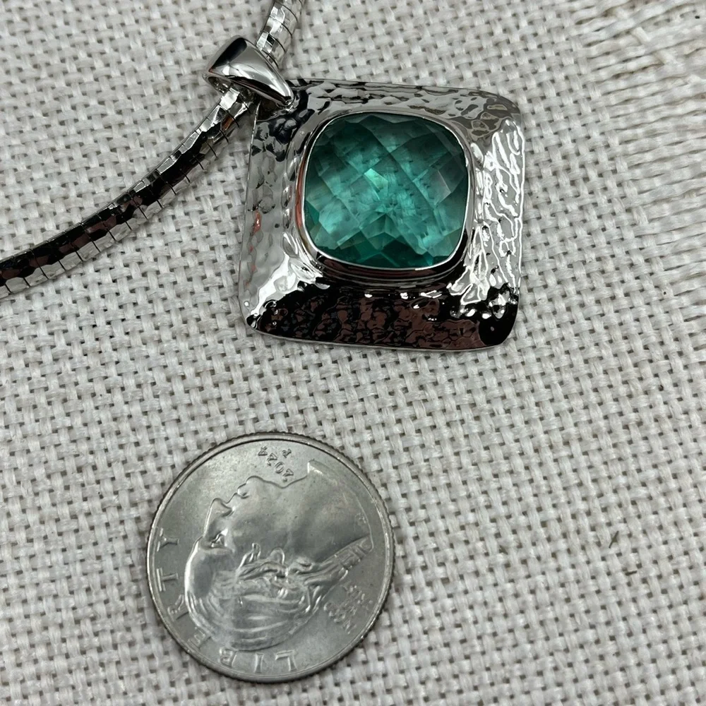 925 Italy Platinum Over Sterling Silver Hammered Pendant Necklace – 26.2g - Picture 6 of 17